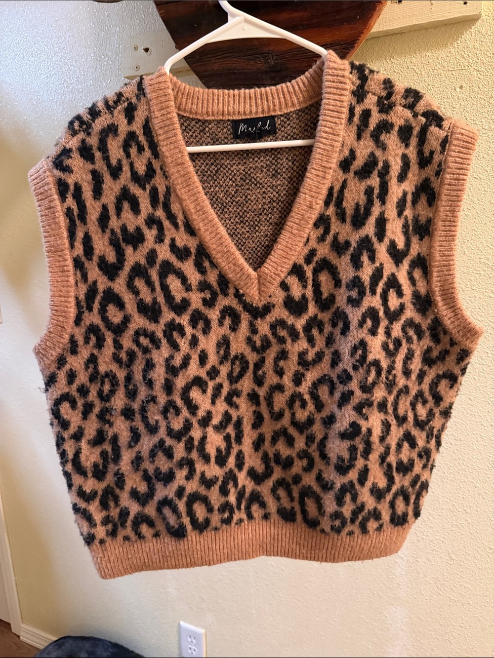 Marled Pink & Black Leopard Print V-Neck Sweater Vest